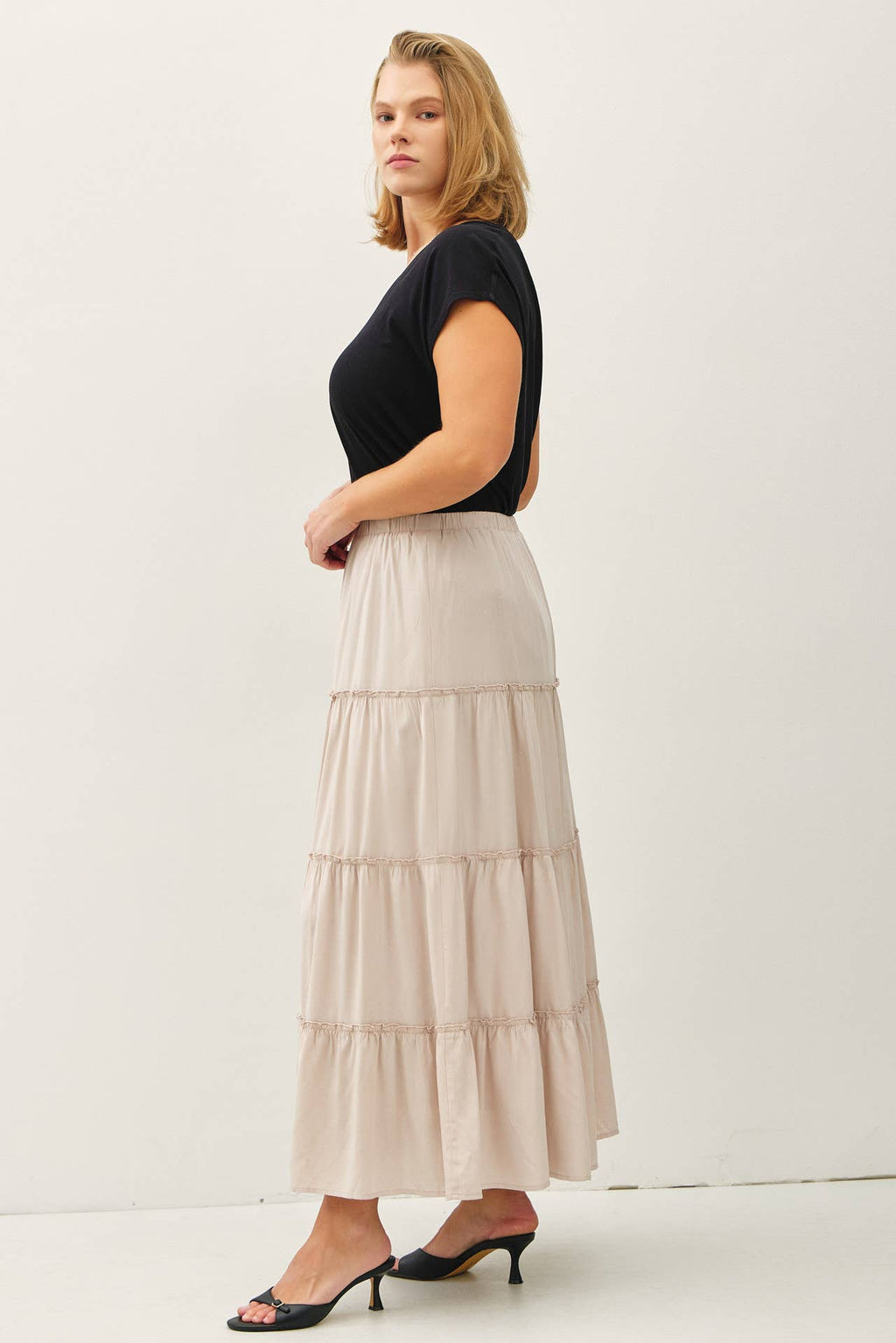 Plus Stone Tiered Maxi Skirt