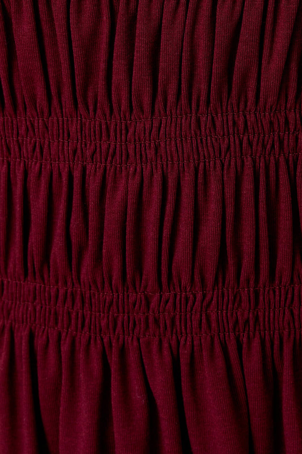 Burgundy Round Neck Long Sleeve Smocked Top