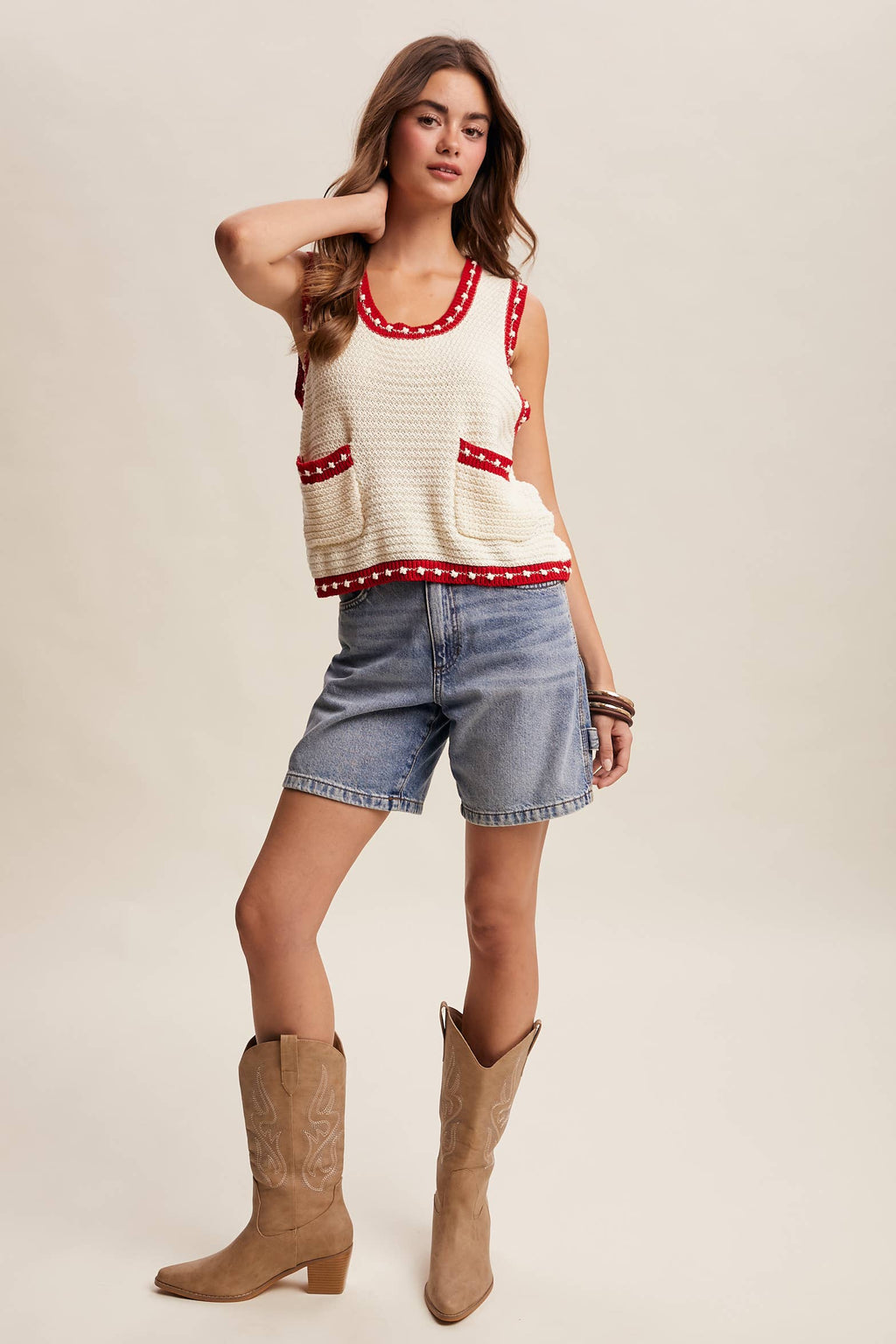 Contrast Trim Sleeveless Knit Top