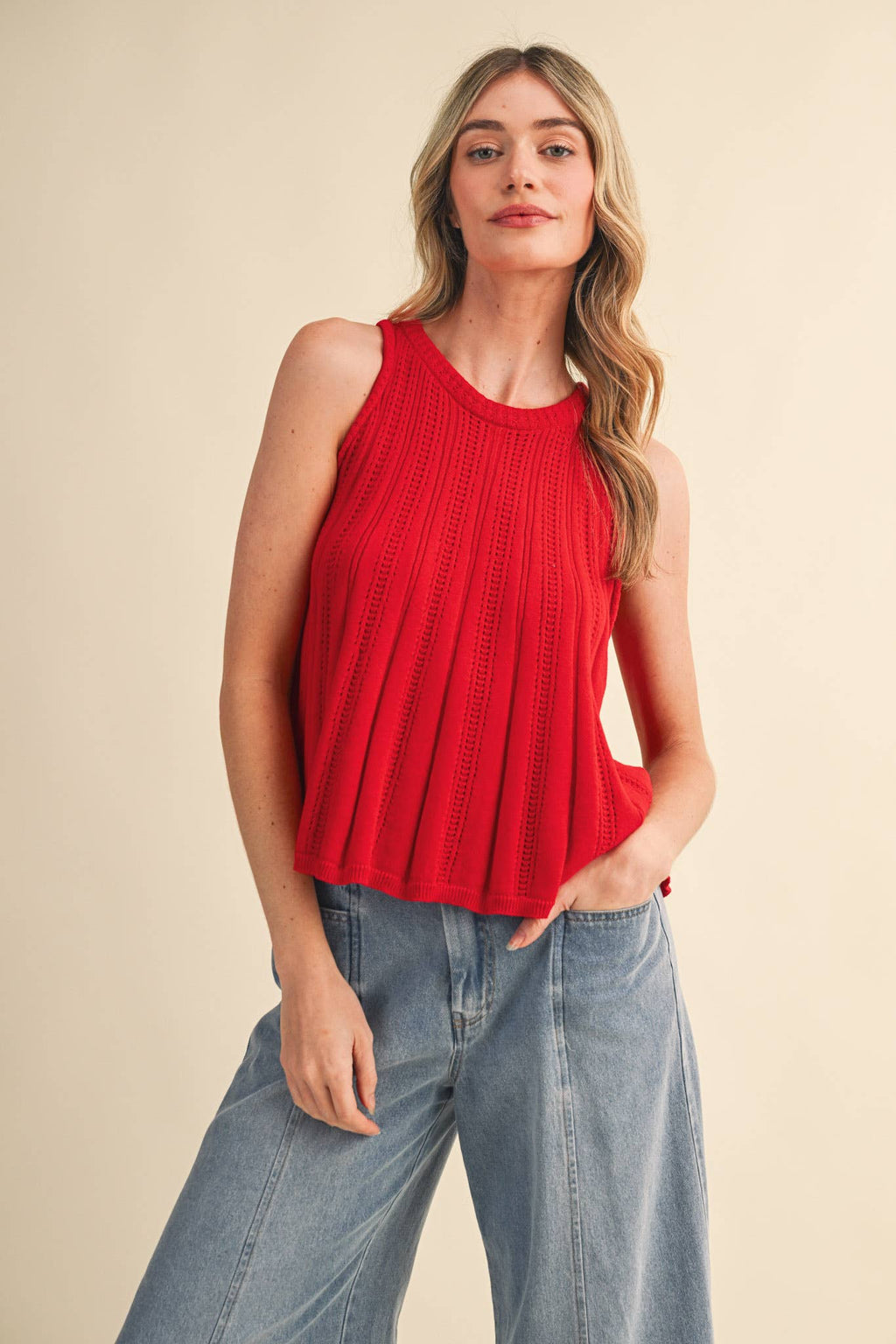 Poppy Red Sleeveless Knit Tank
