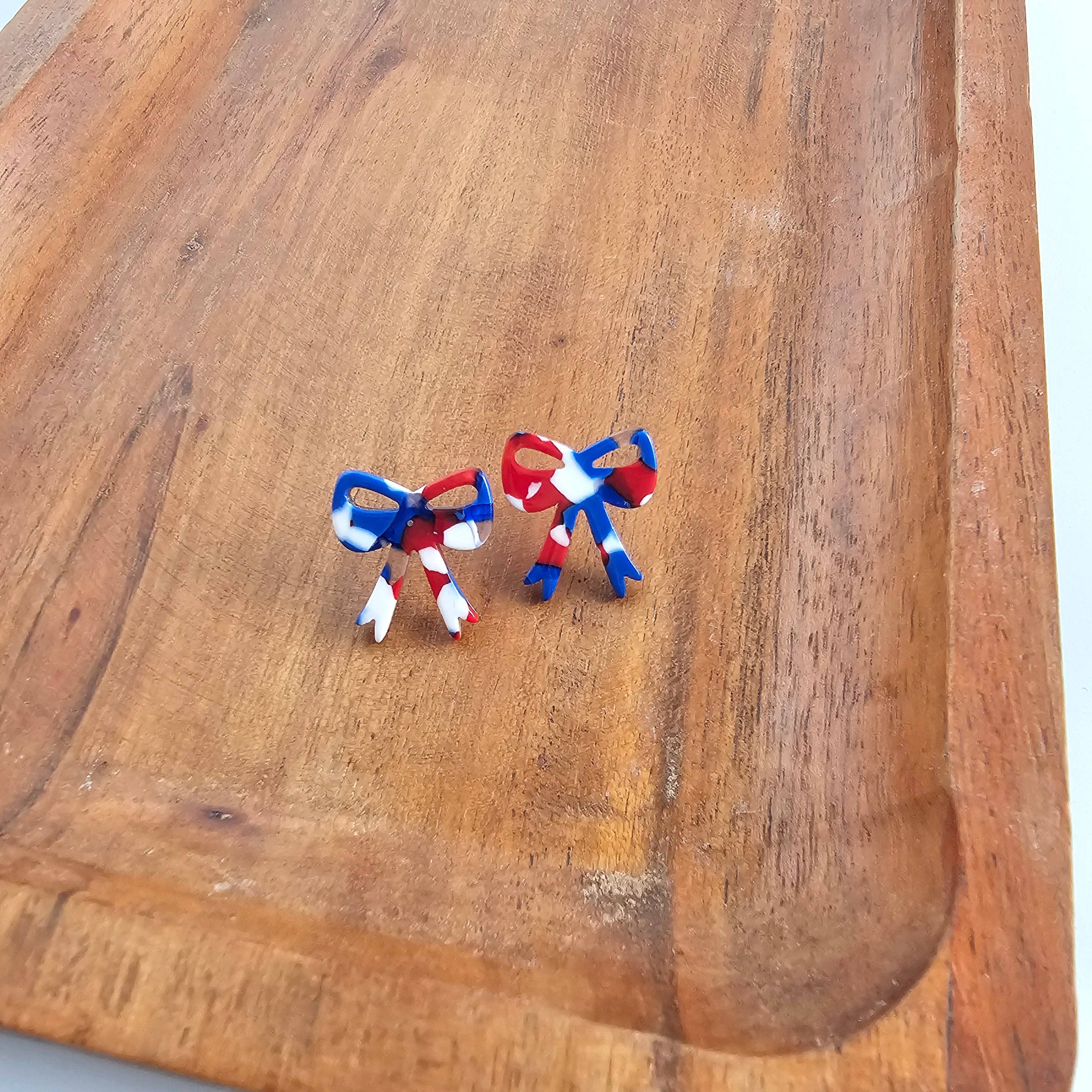 Red, White & Blue Bow Studs