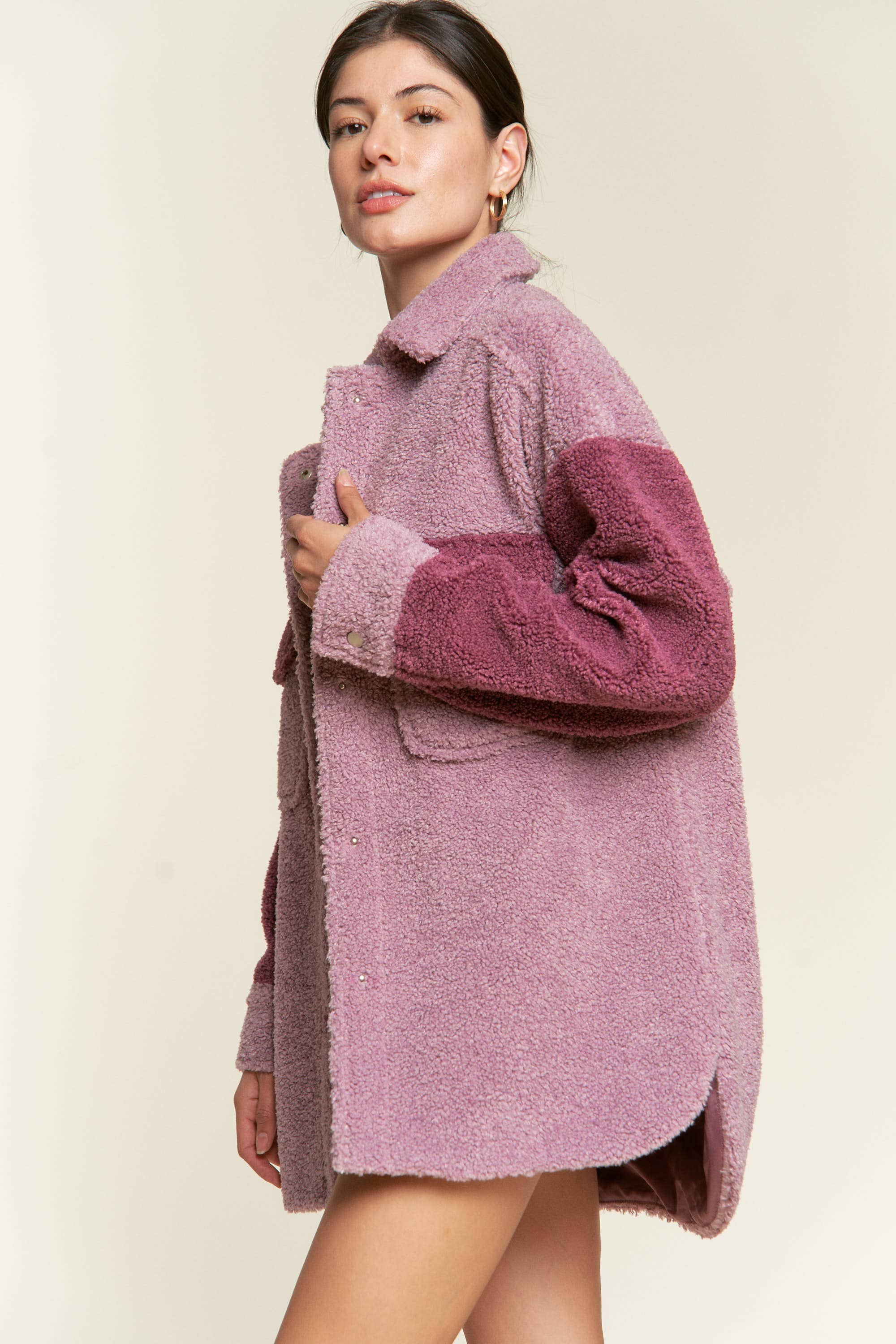 Plus Berry Colorblock Sherpa Jacket