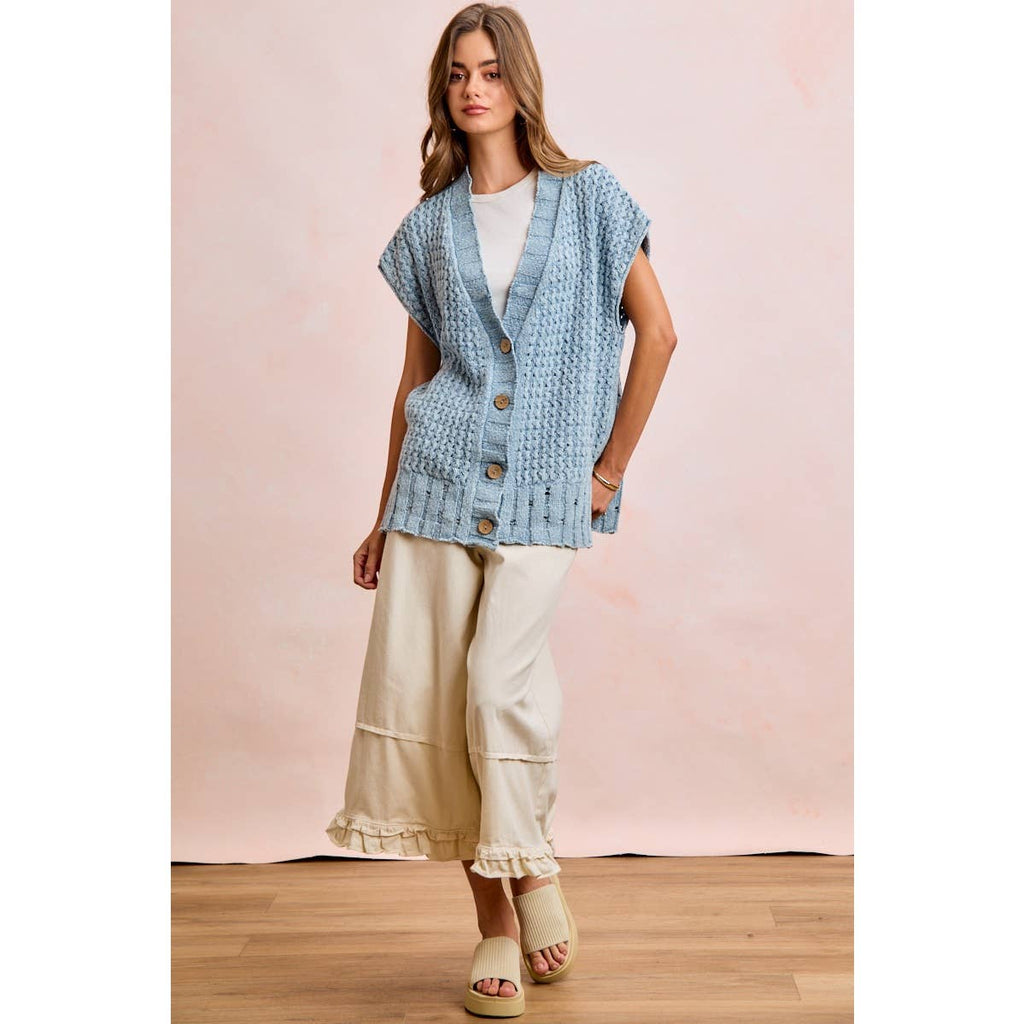 Washed Denim Knit Cardigan