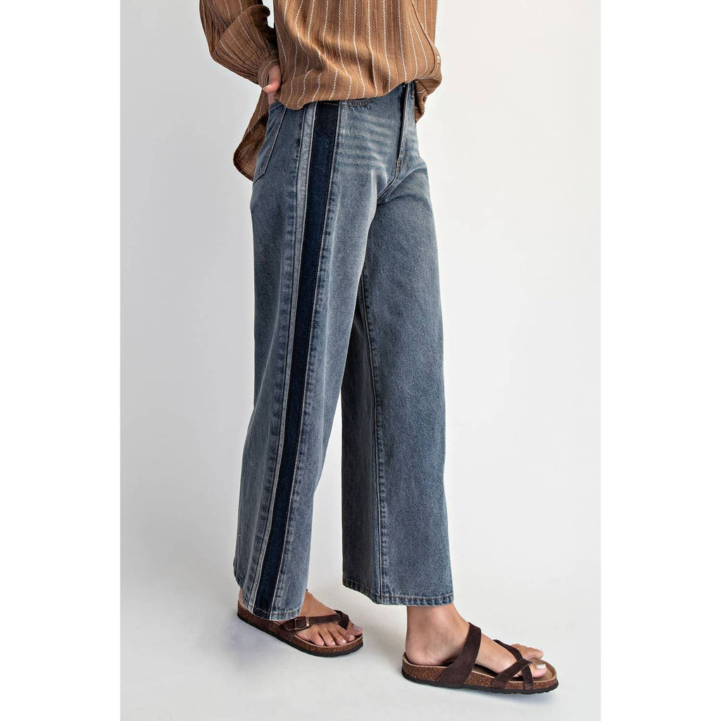 Denim Wide Leg Contrast Side Jeans