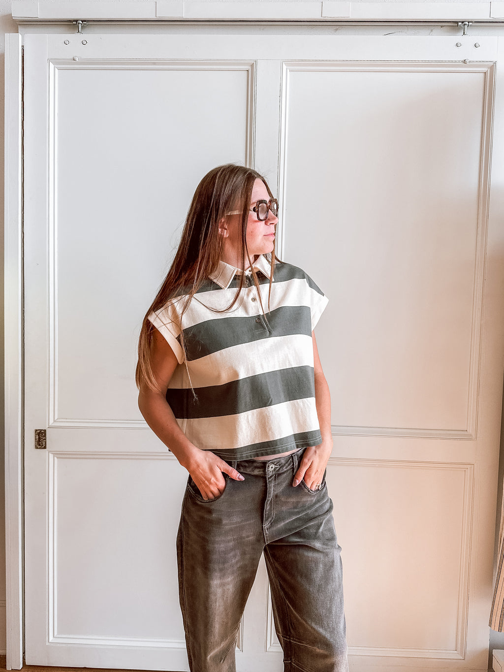 Green  & Beige Wide Stripe Polo