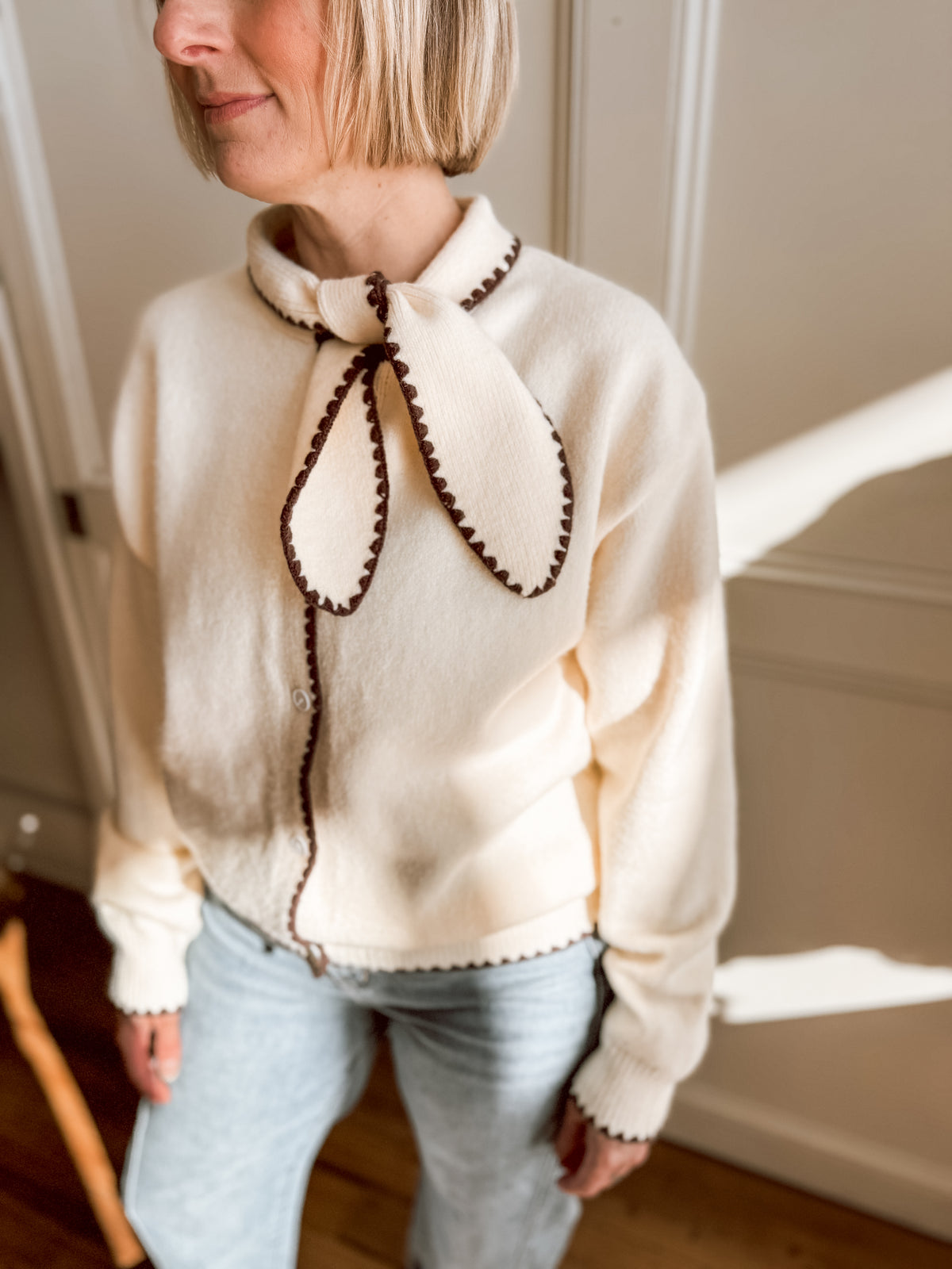 Ivory Tie Neck Cardigan