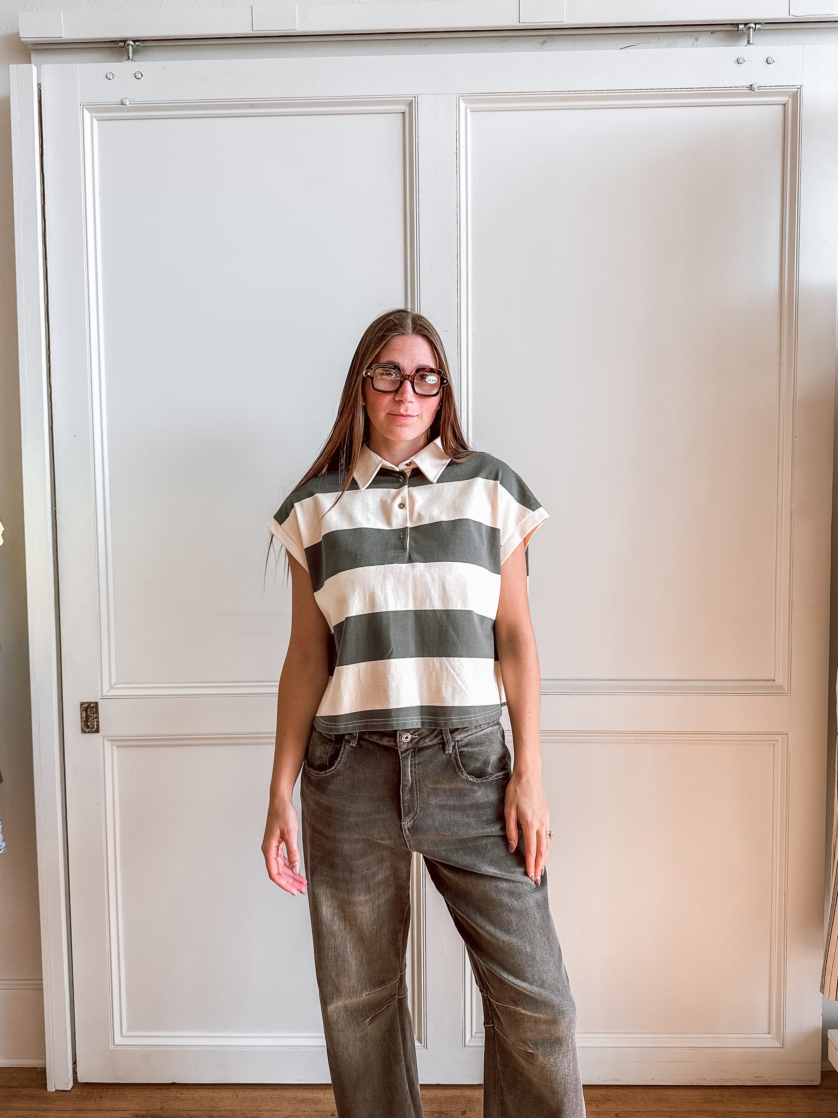 Green  & Beige Wide Stripe Polo