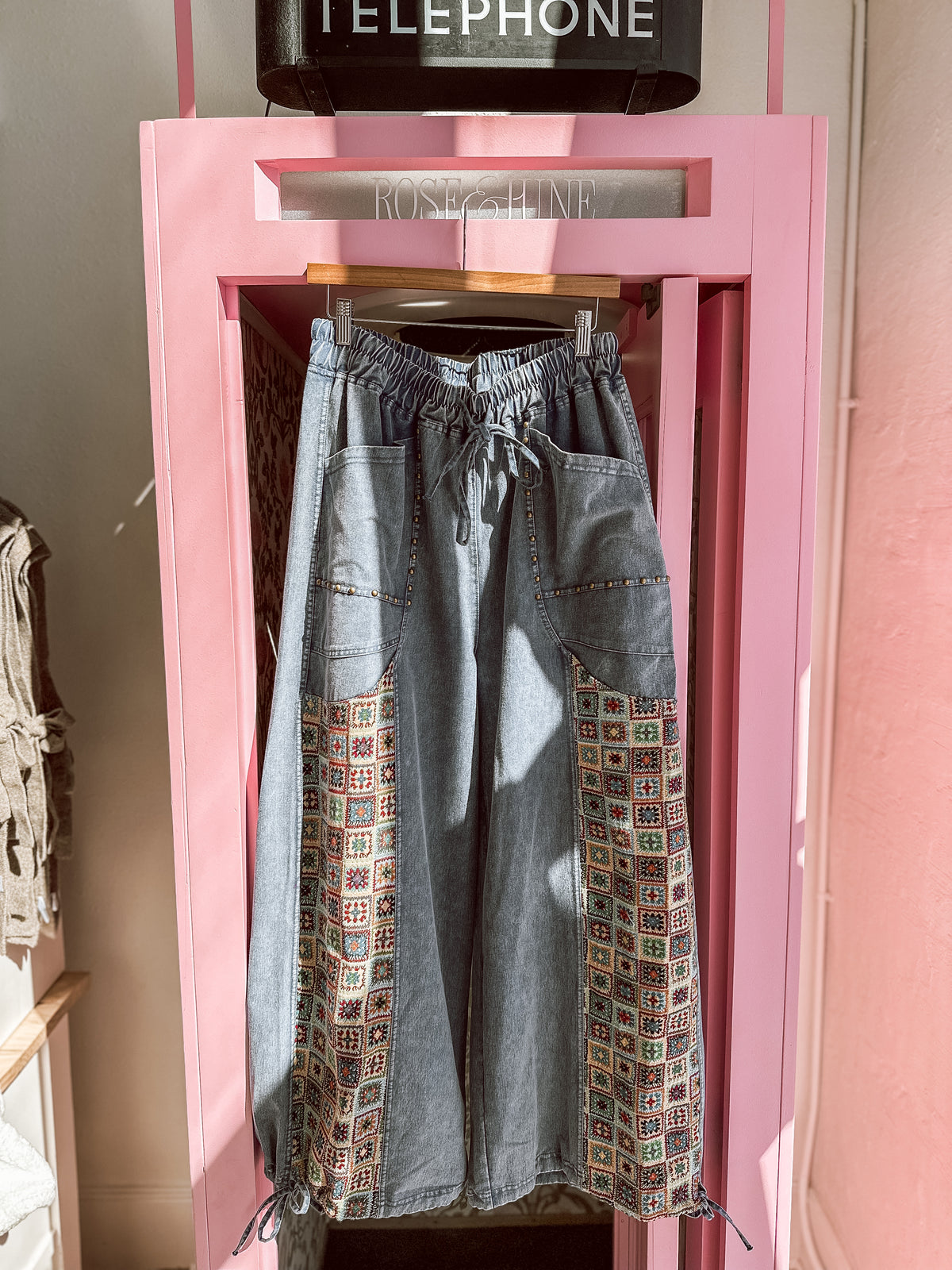 Plus Jacquard Print Mineral Wash Pants