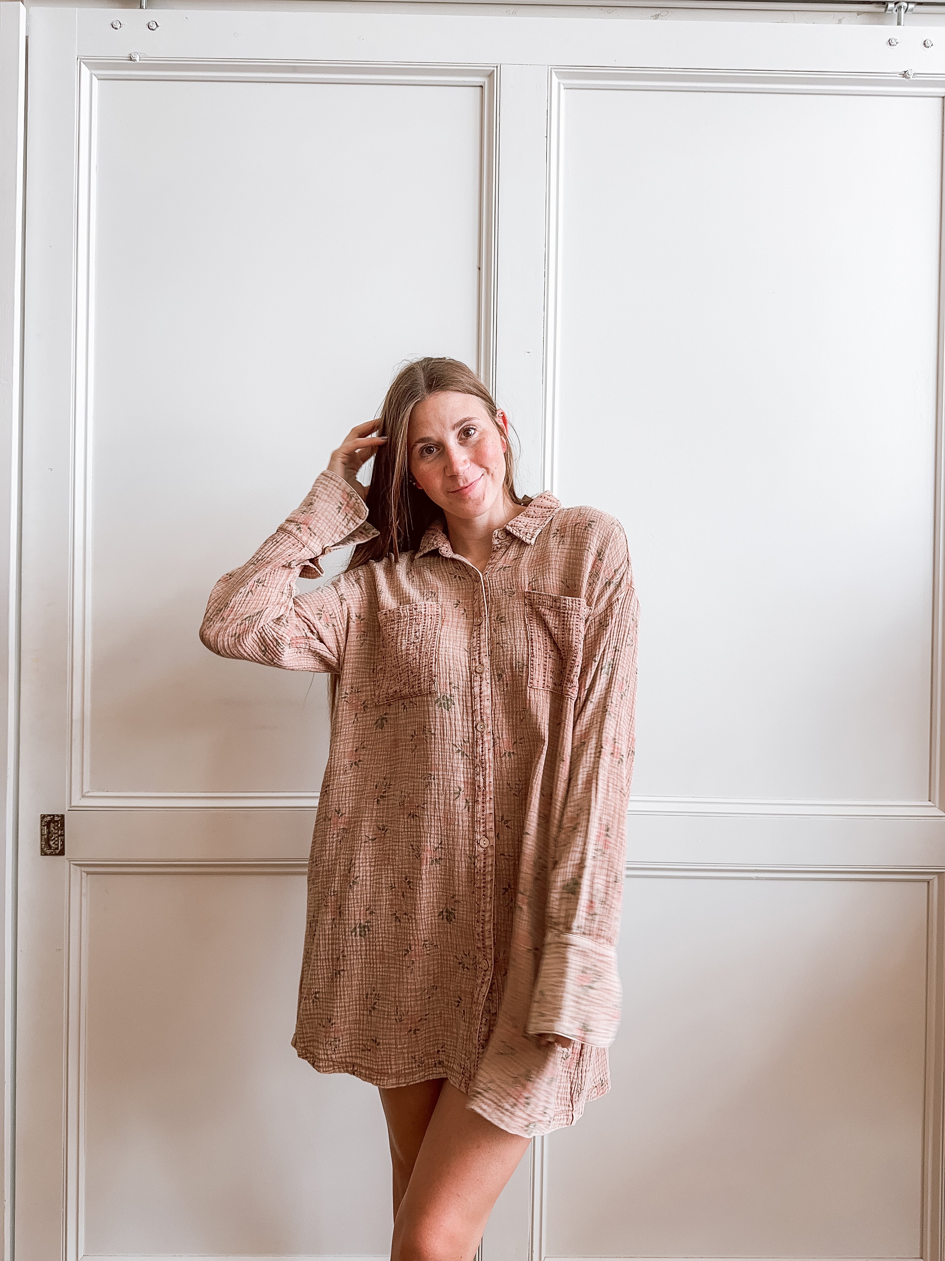 Dusty Rose Mousse Gauze Shirt Dress