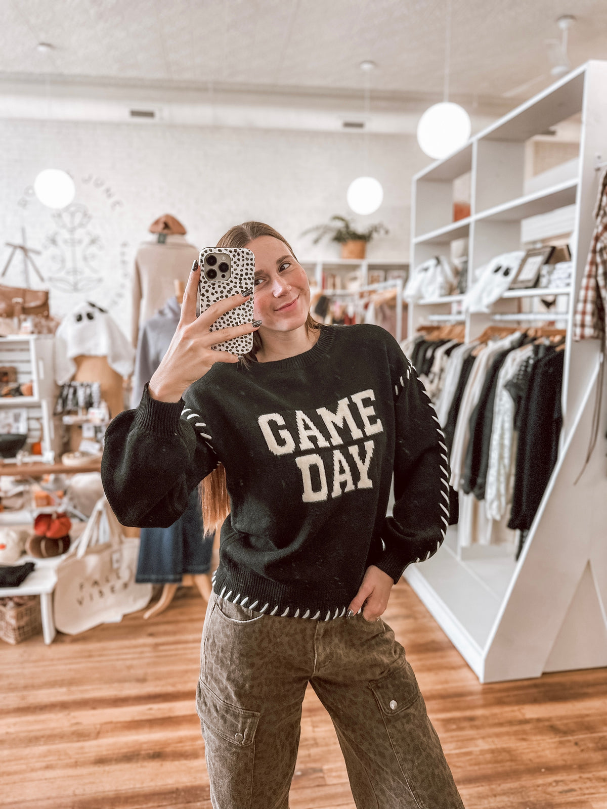 Black Gameday Contrast Stitch Sweater