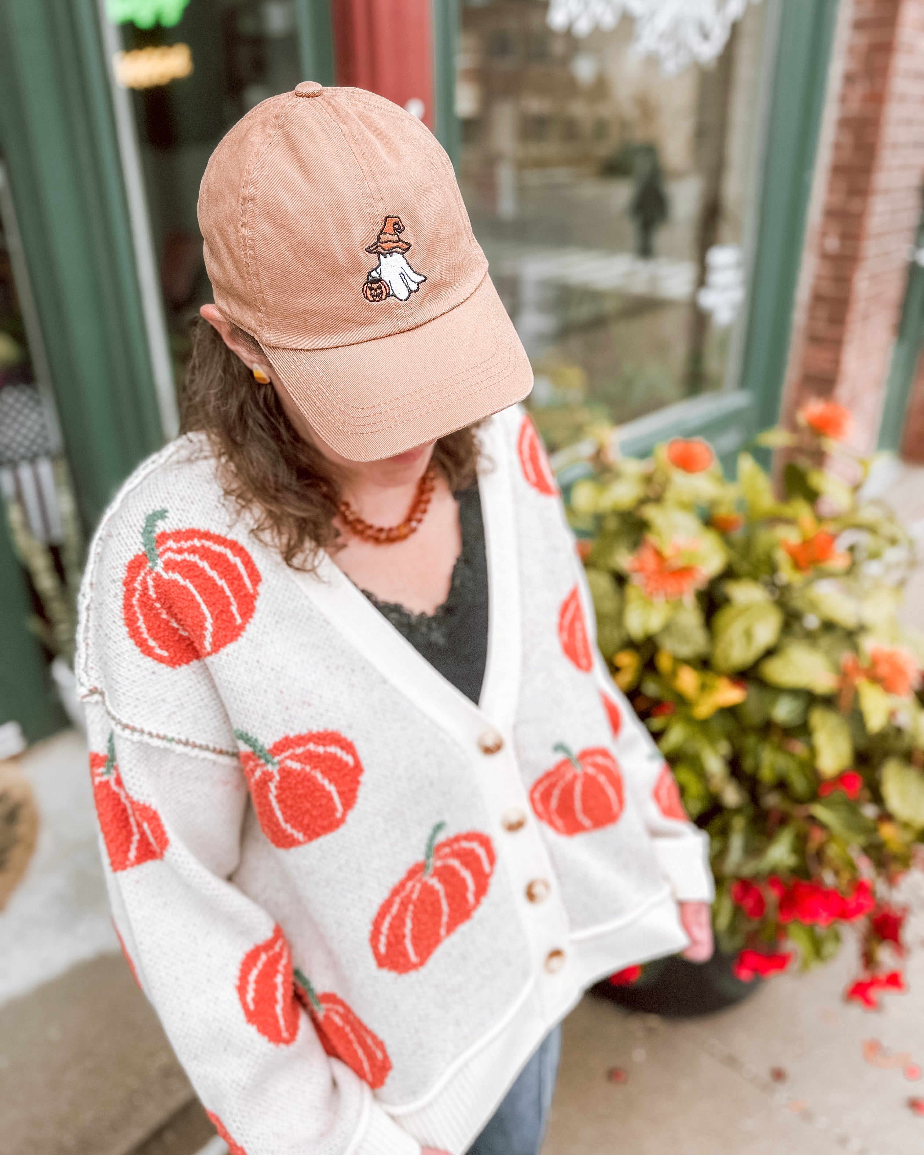 Clay Halloween Ghost Pumpkin Baseball Cap