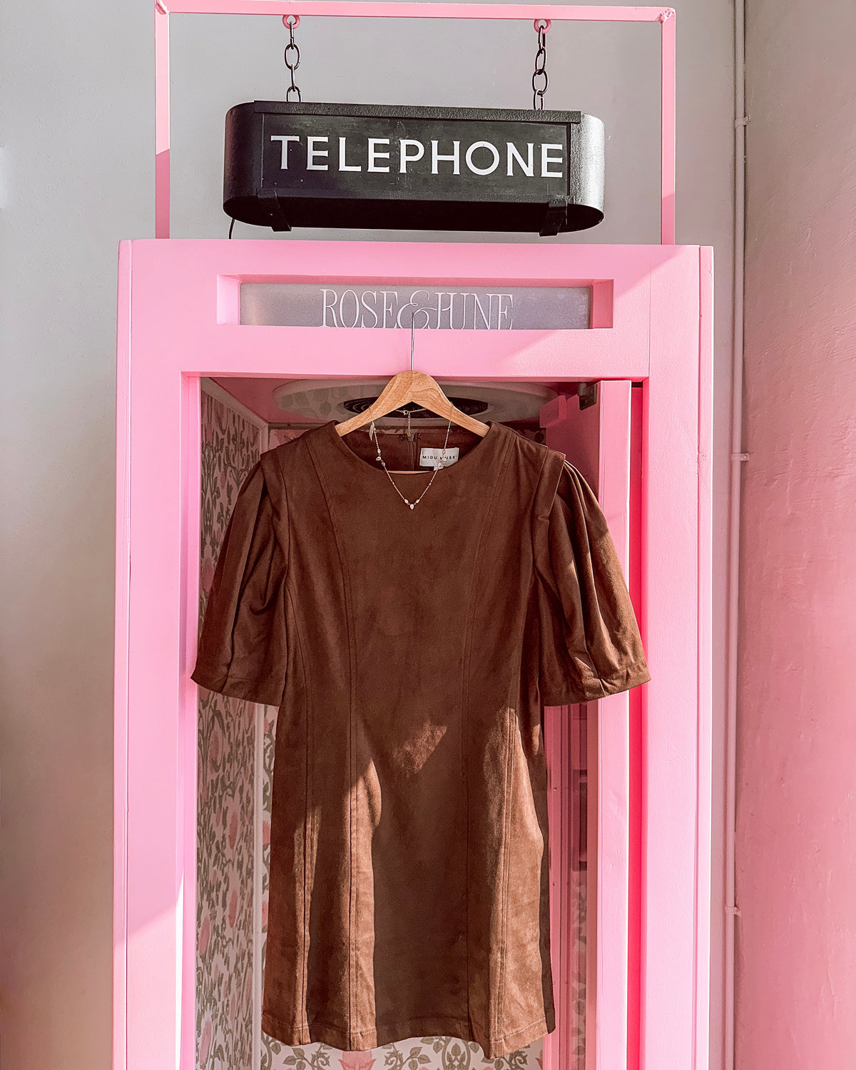 Coffee Suede Barrel Sleeve Dress
