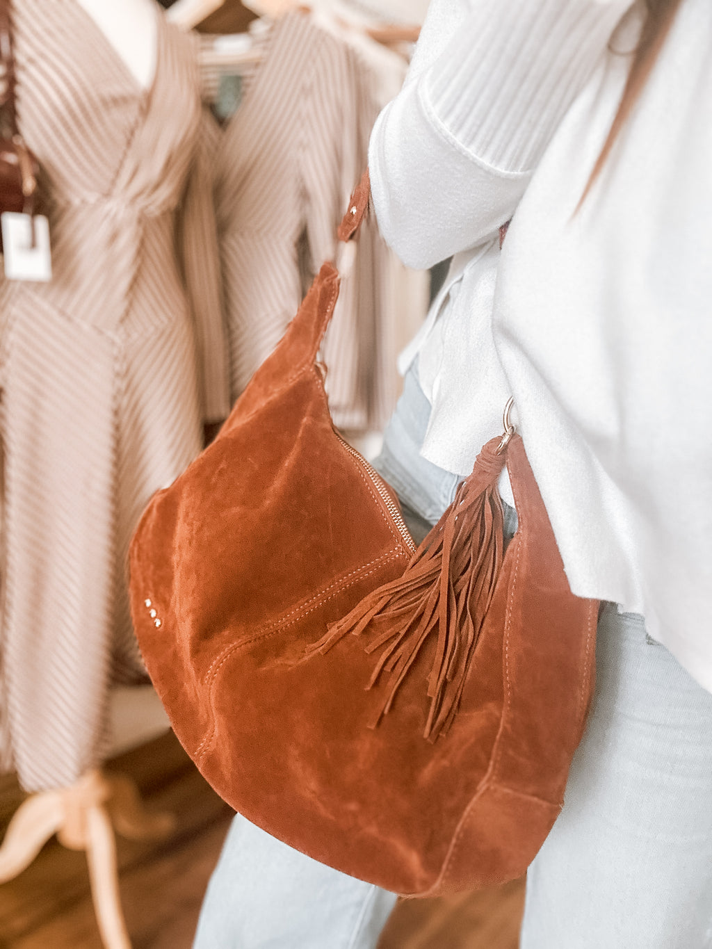 Chocolate Suede Hobo Shoulder Bag