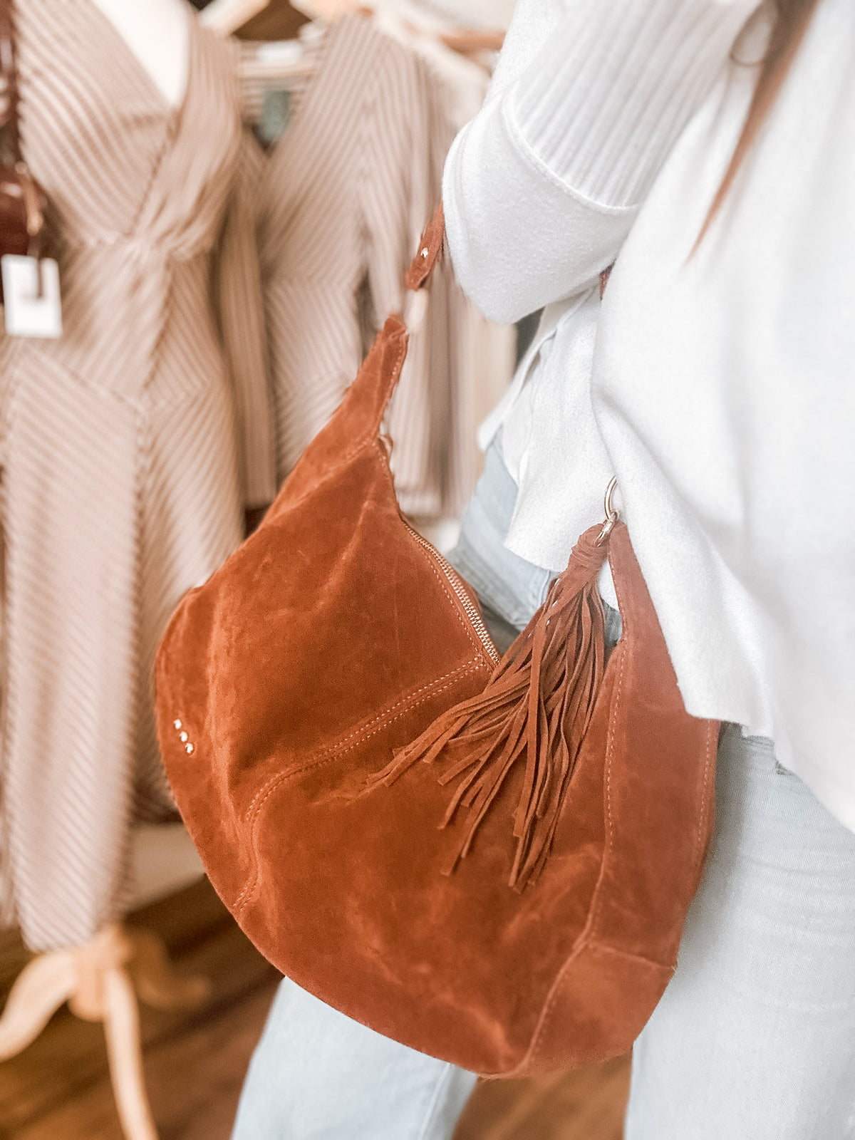 Chocolate Suede Hobo Shoulder Bag