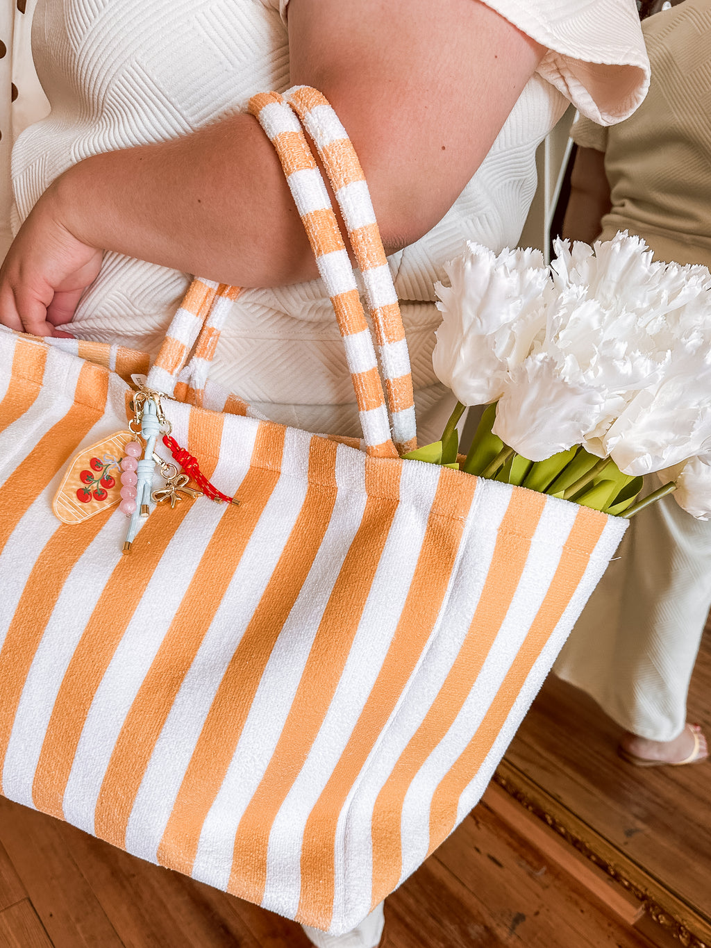 Yellow Striped Terry Tote Bag