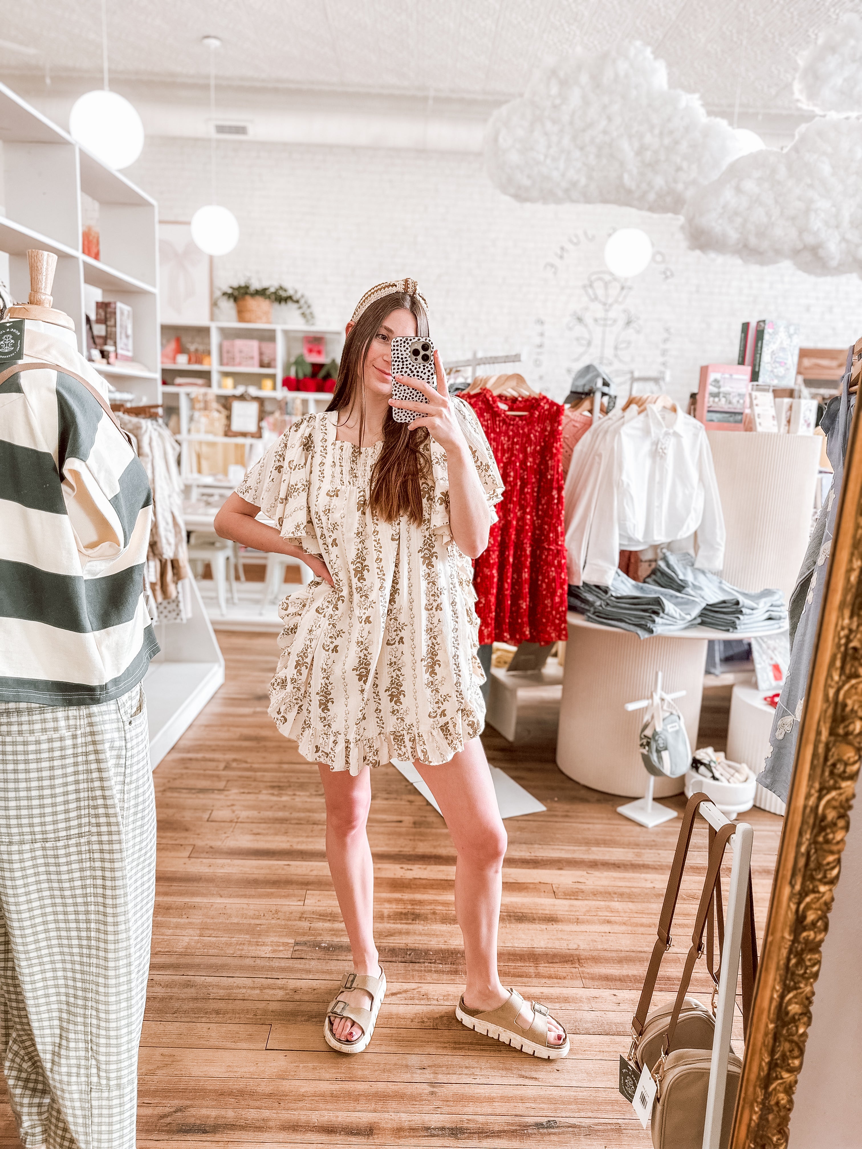 Oatmeal Printed Cotton Romper