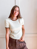 Pistachio & Brown Contrast Trim Tee