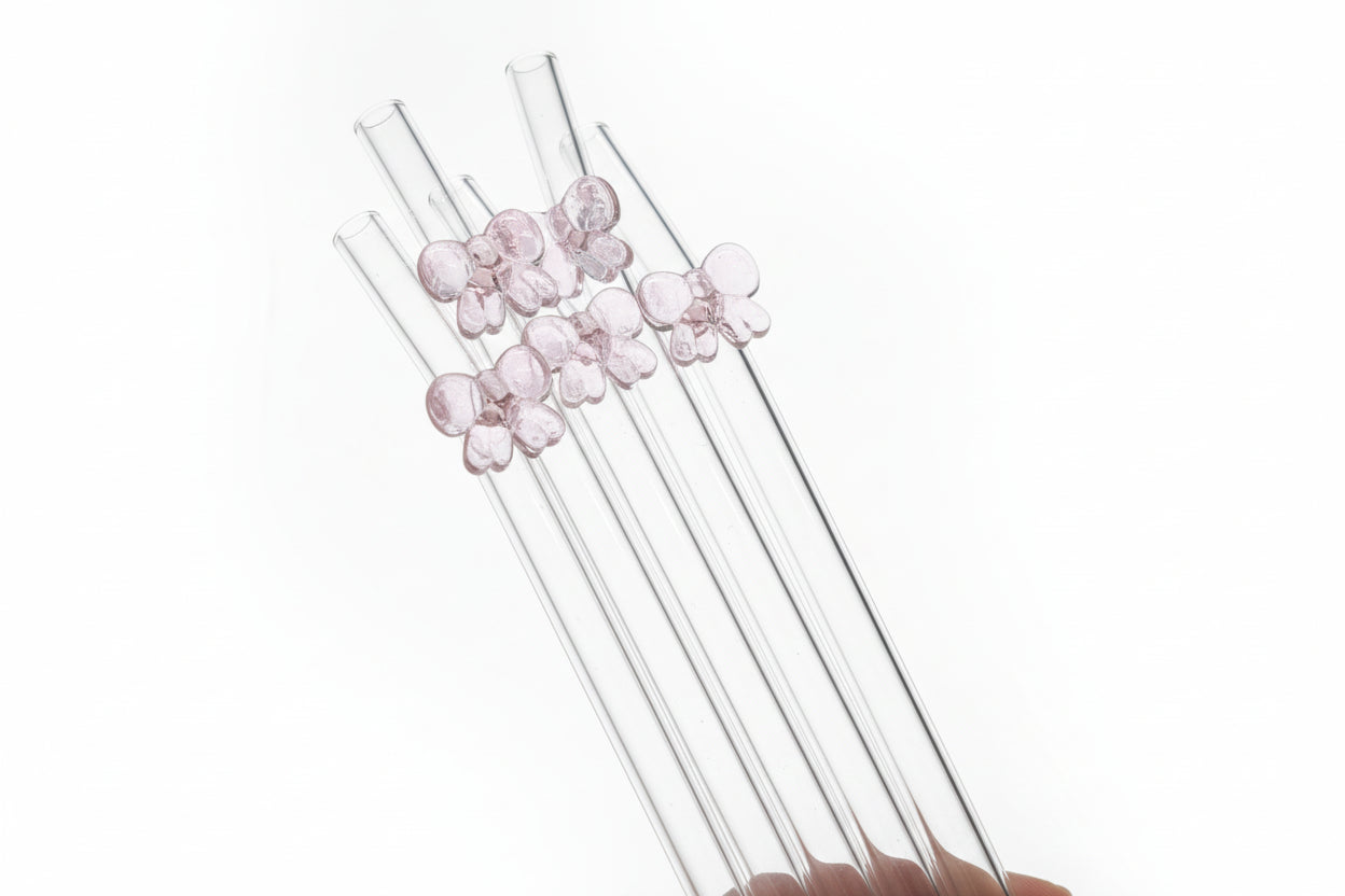 Glass Straw With Pink Bow