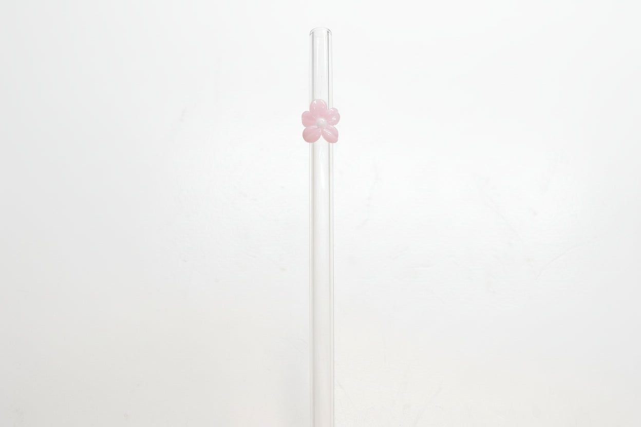 Glass Straw With Pink Flower