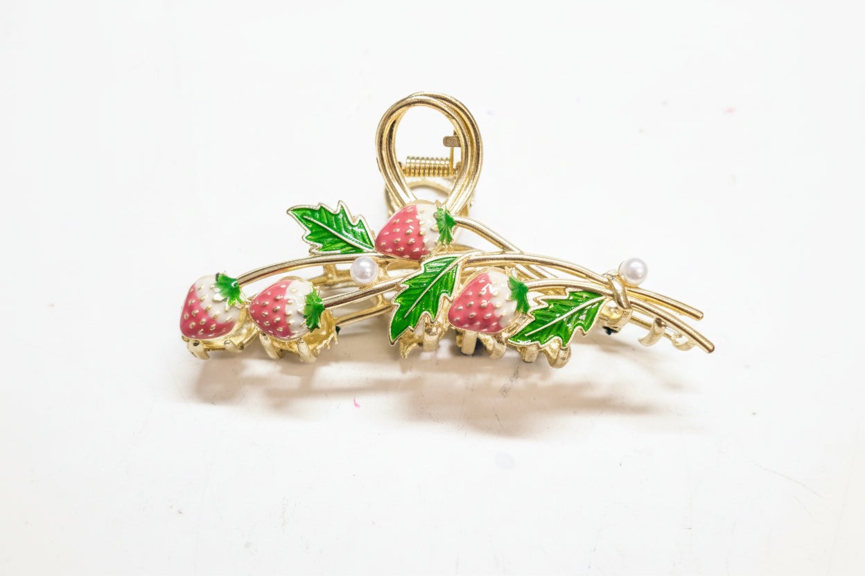 Pink Metal Strawberry Hair Claw Clip