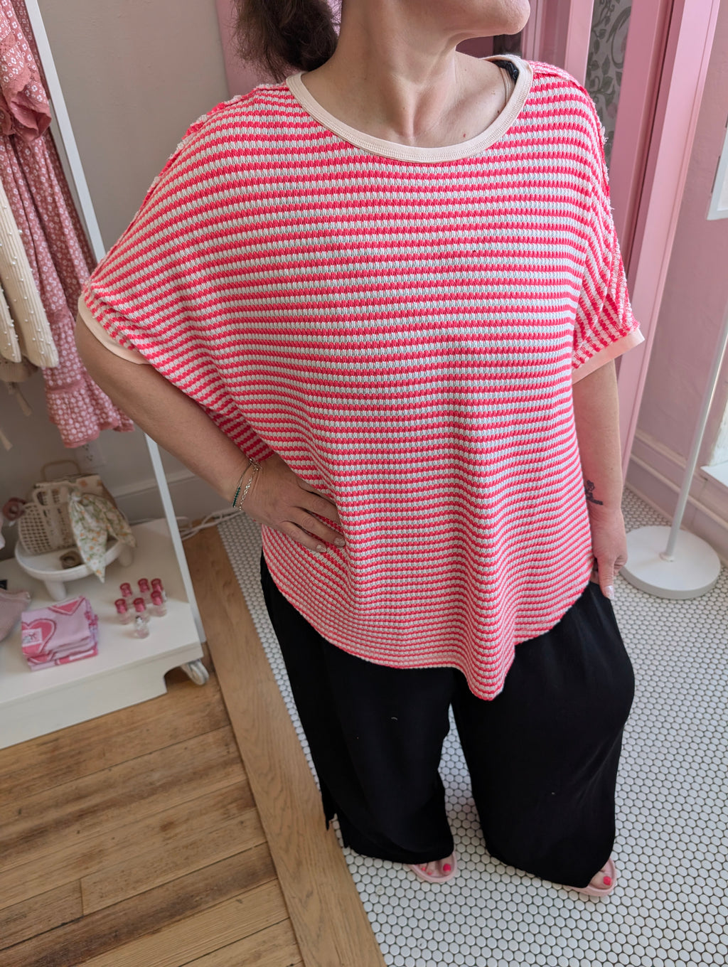 Plus Hot Pink Striped Thermal Top