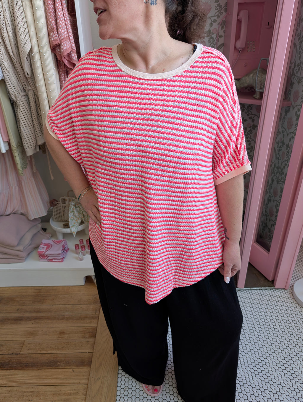 Plus Hot Pink Striped Thermal Top