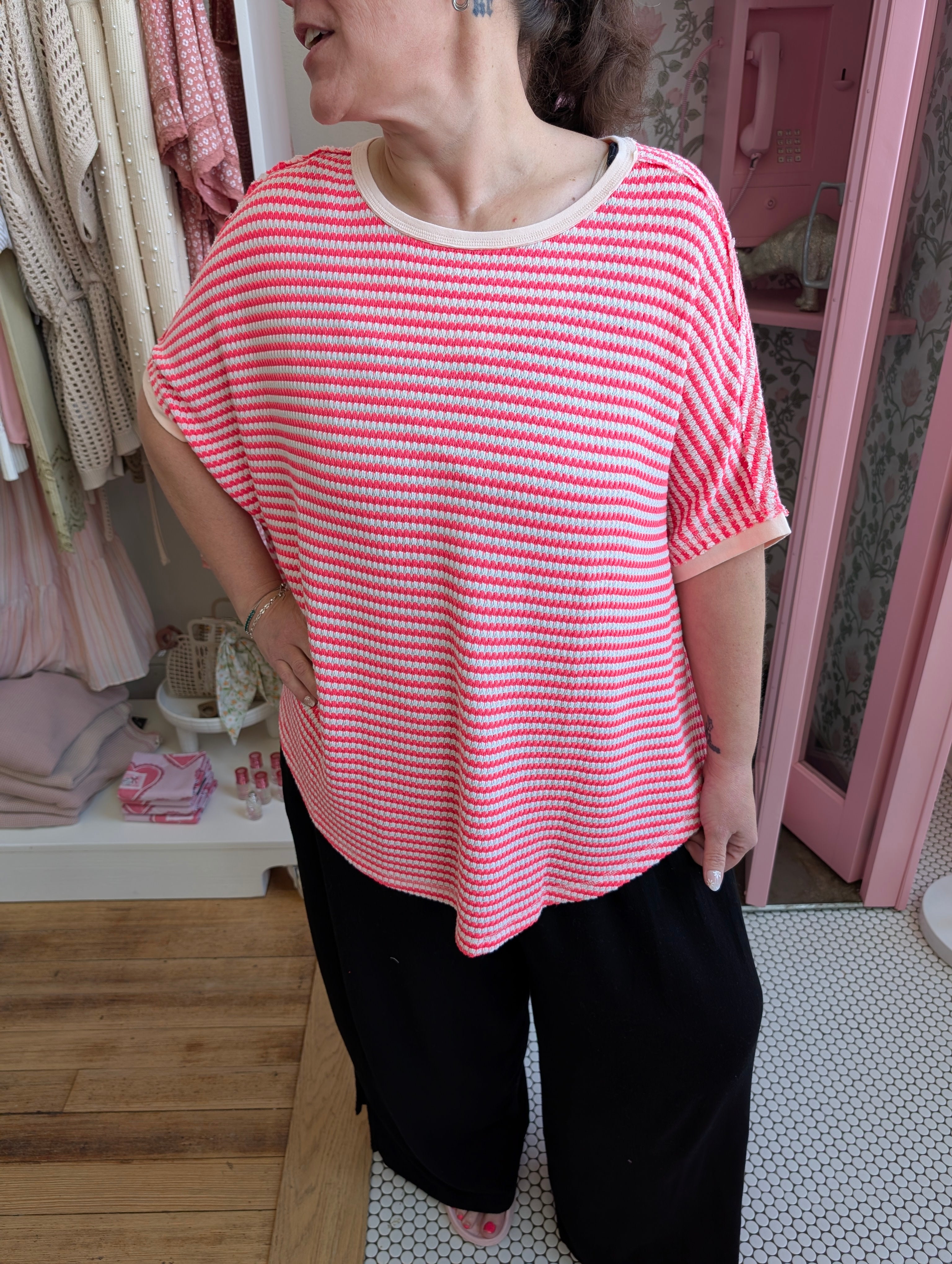 Plus Hot Pink Striped Thermal Top