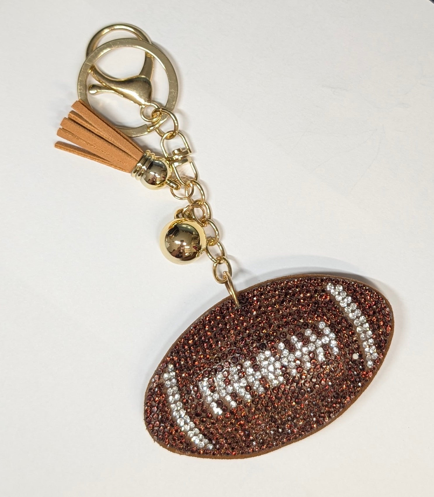Brown Bling Football Keychain