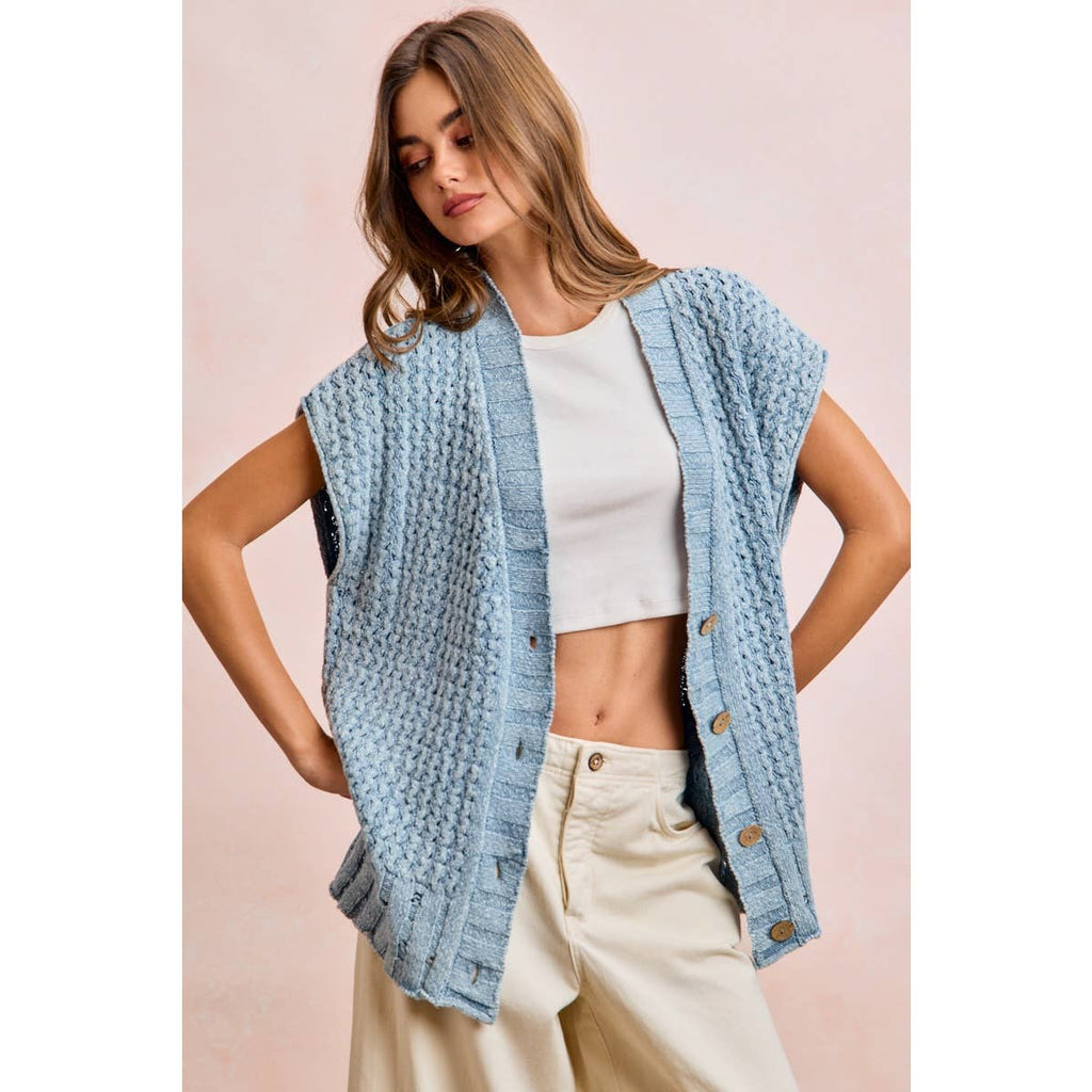 Washed Denim Knit Cardigan