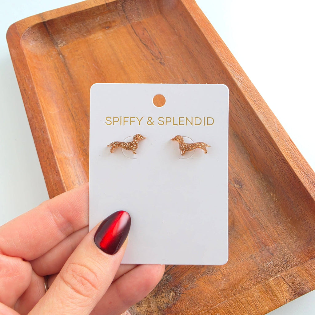 Brown Glitter Dainty Dachshund Studs