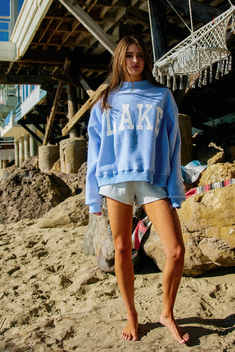 Blue Reversible Mock-neck Crop Sweatshirt