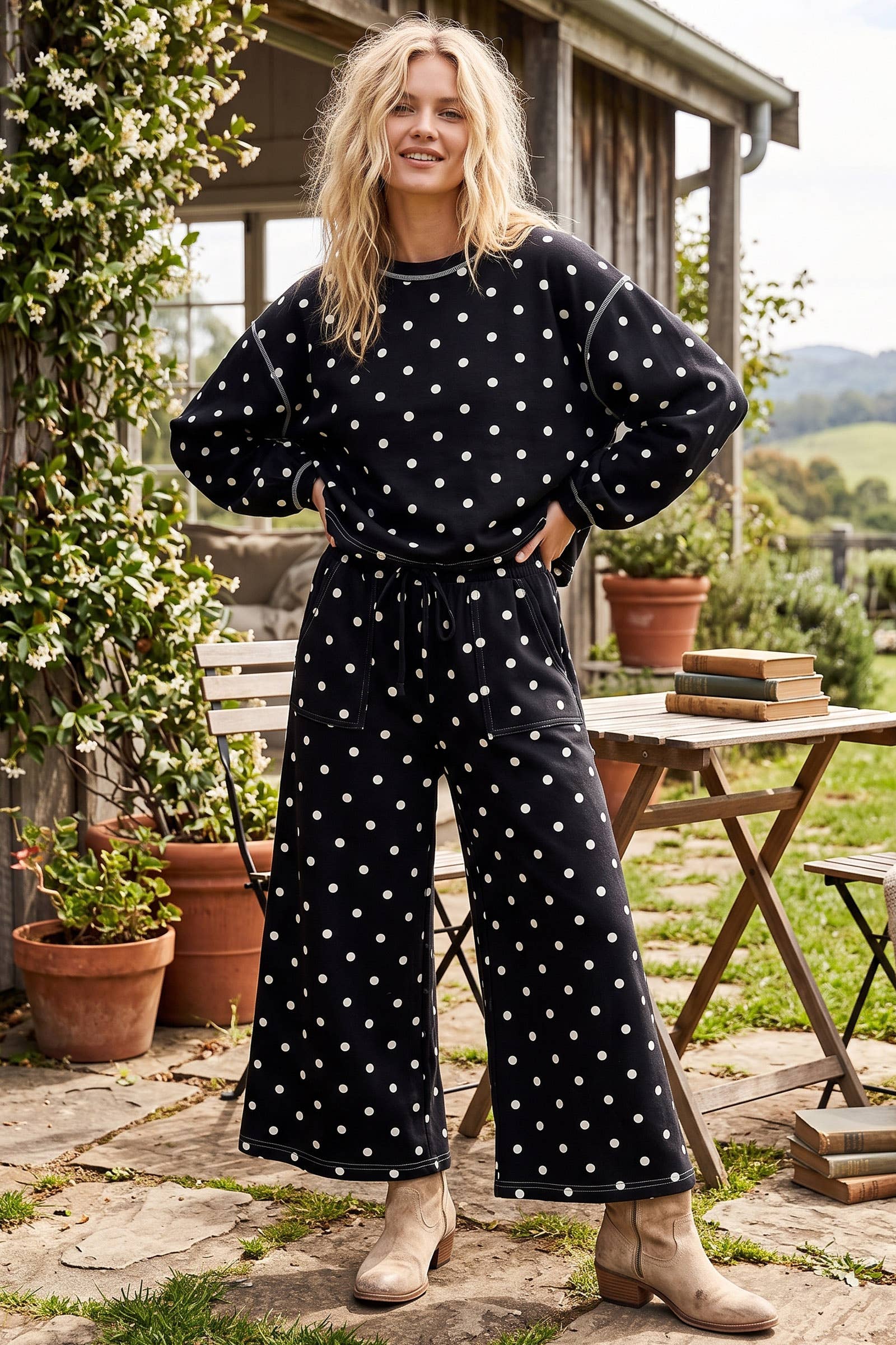 Cream & Black Polka Dot Pants
