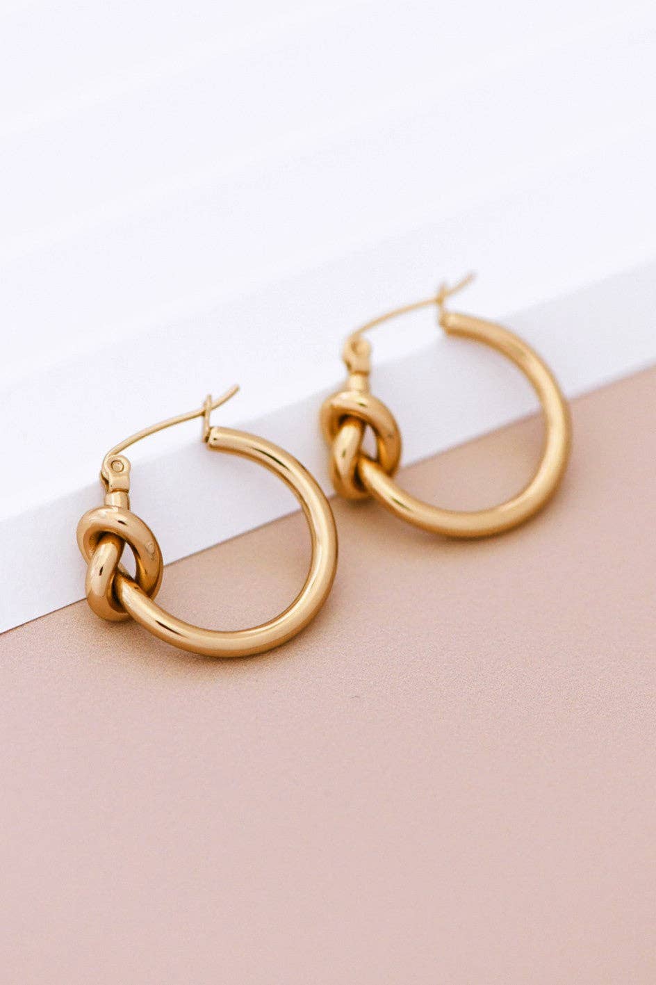 Gold Knot Stainless Steel Hoop Earrings