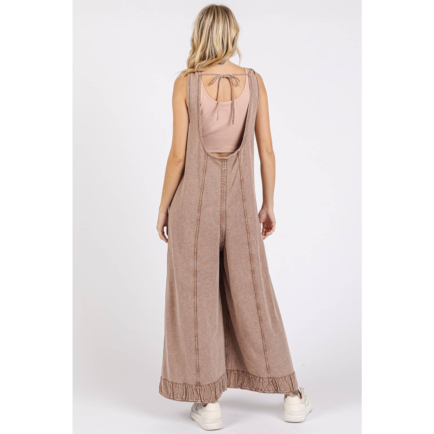 Coffee Mineral Wash Wide Leg Jumpsuit