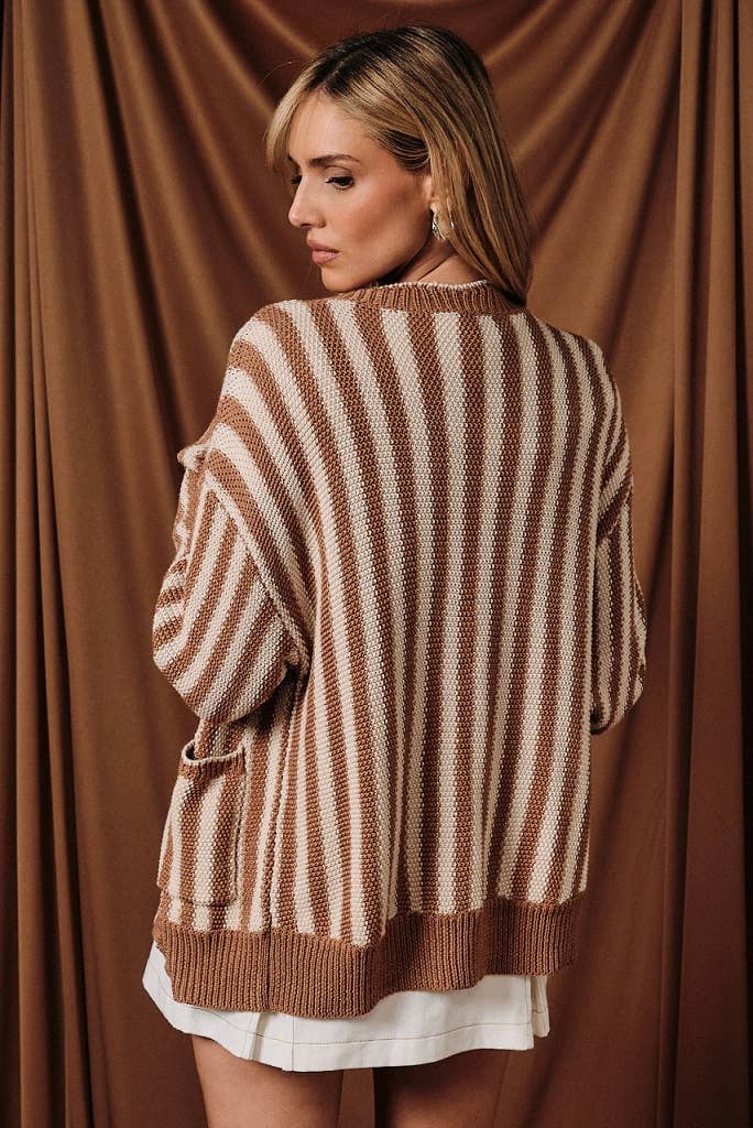 Cream & Taupe Vertical Stripe Cardigan