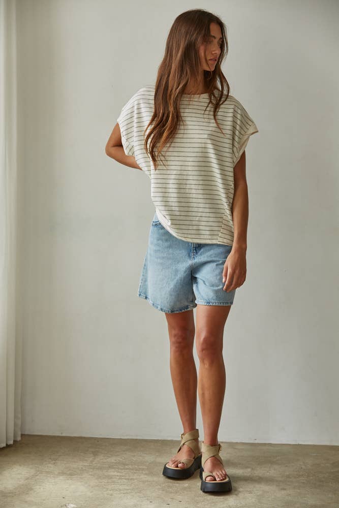 Cream & Black Striped Jersey Top