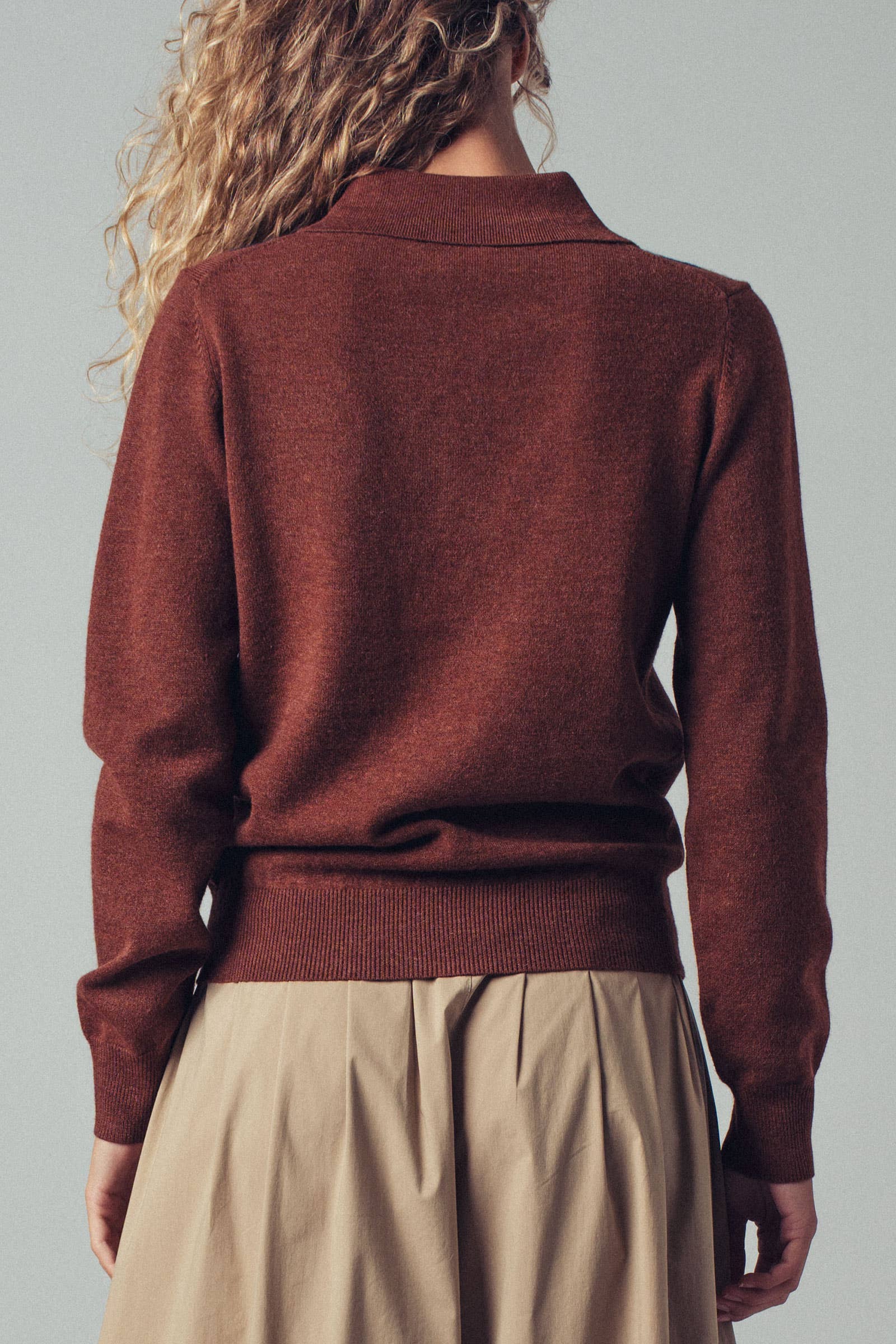 Brown Classic Argyle Knit Polo Sweater