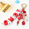 Red & White Gameday Beaded Drop Keychain Bag Charm