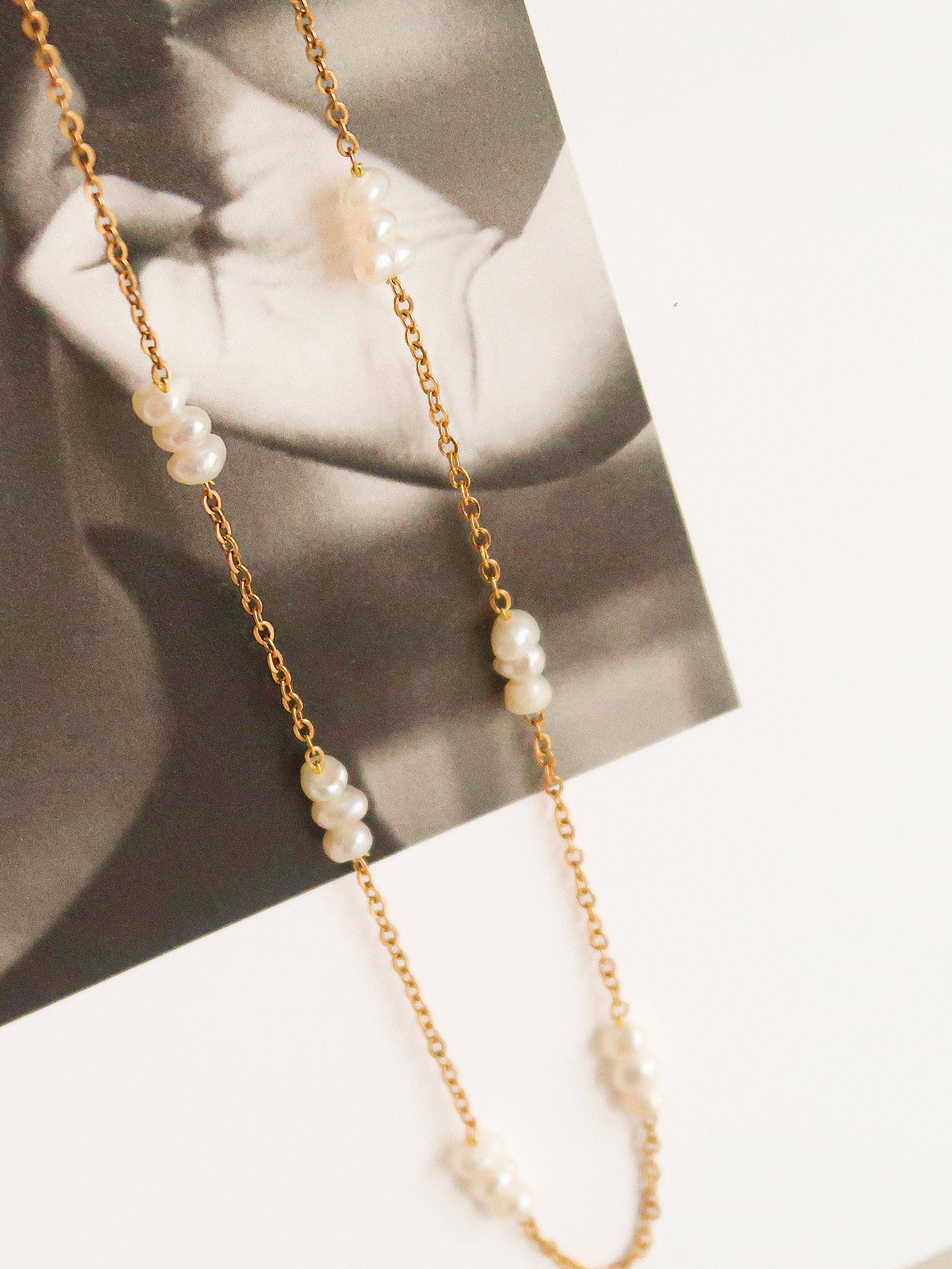 Yellow Gold & Peral 18K Non-Tarnish Petite Pearl Chokers