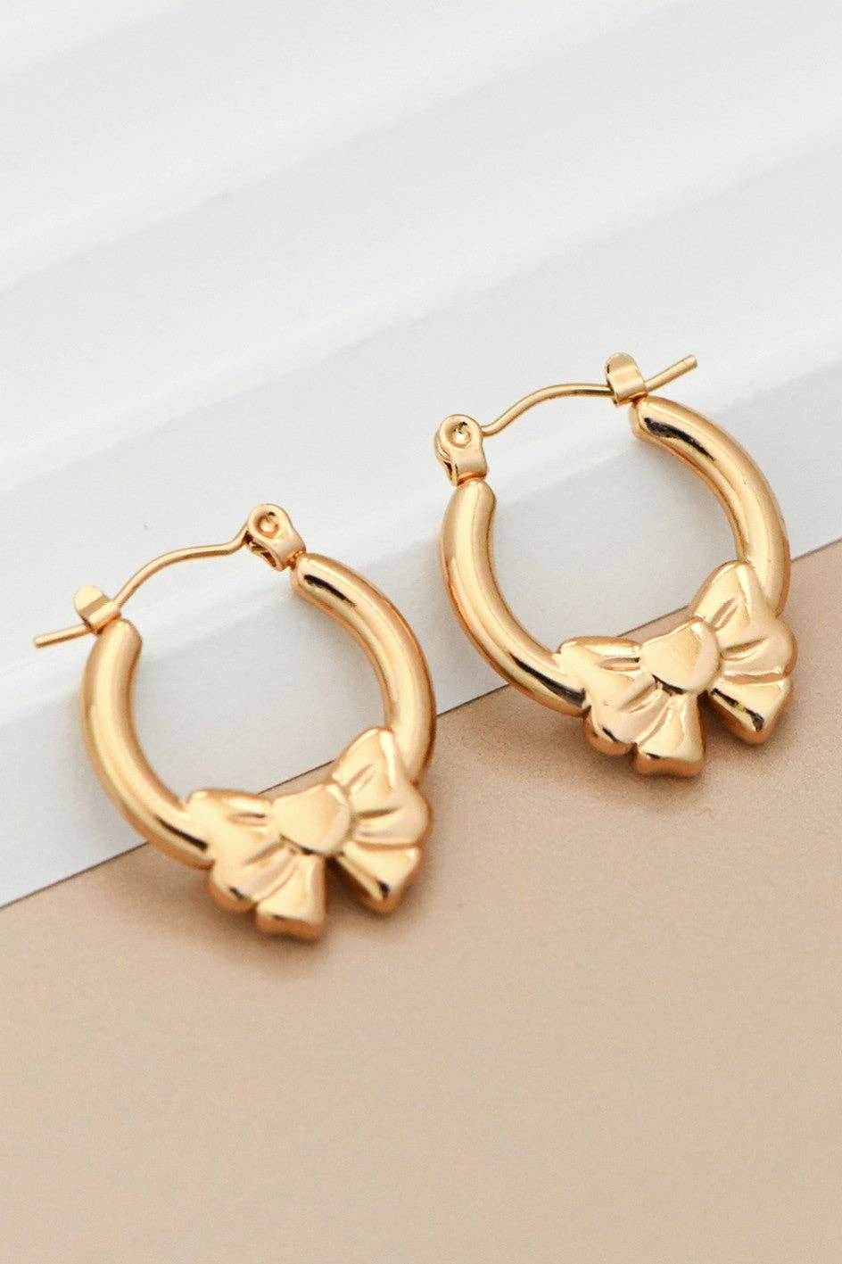 Gold Bow Stainless Steel Hoop Earrings