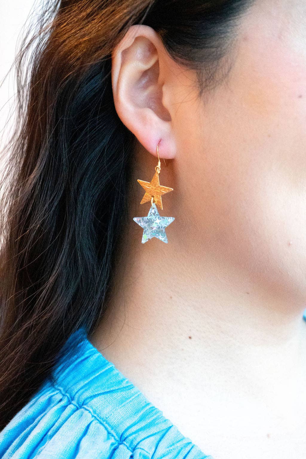 Silver Glitter Starry Earrings