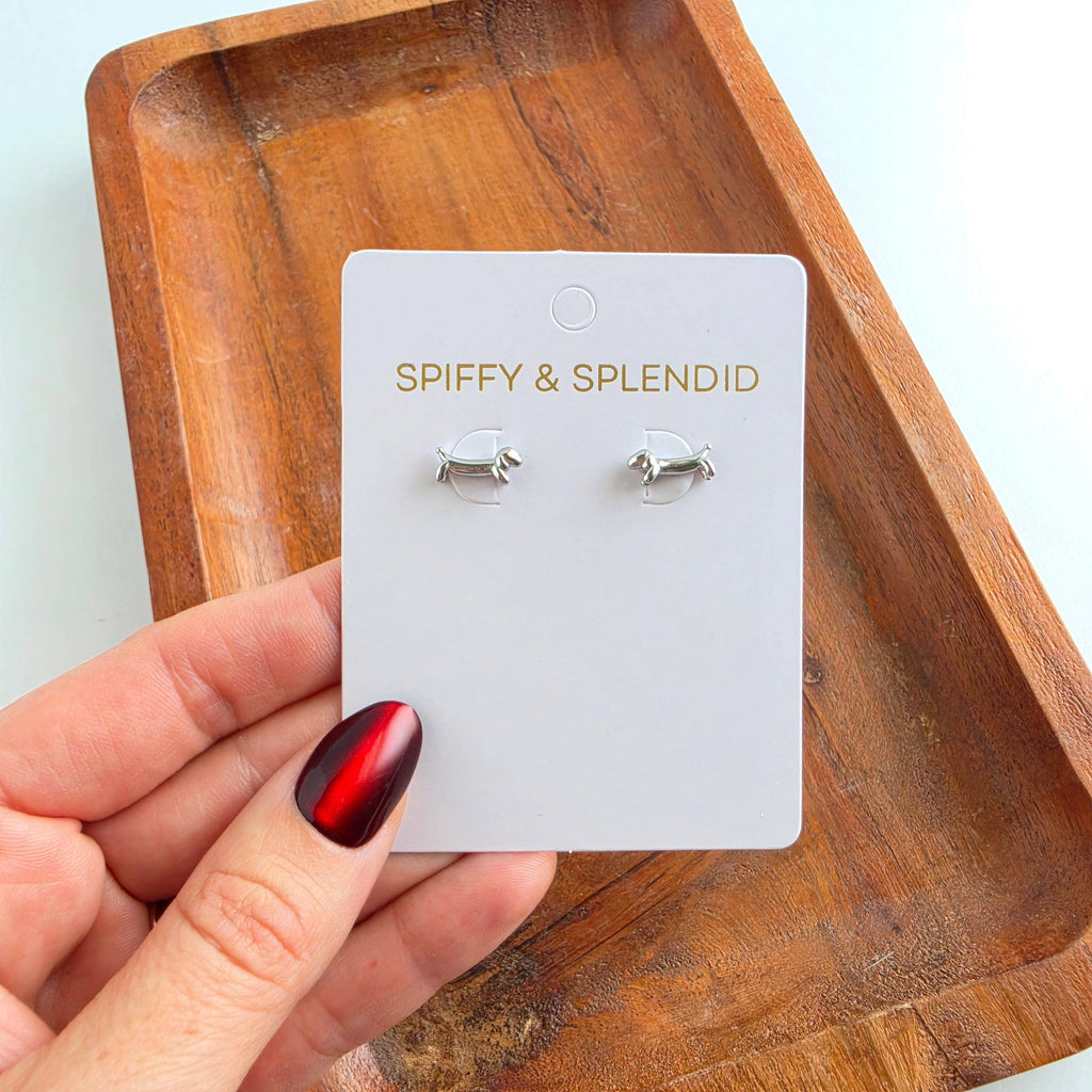 Silver Luxe Dainty Dachshund Studs