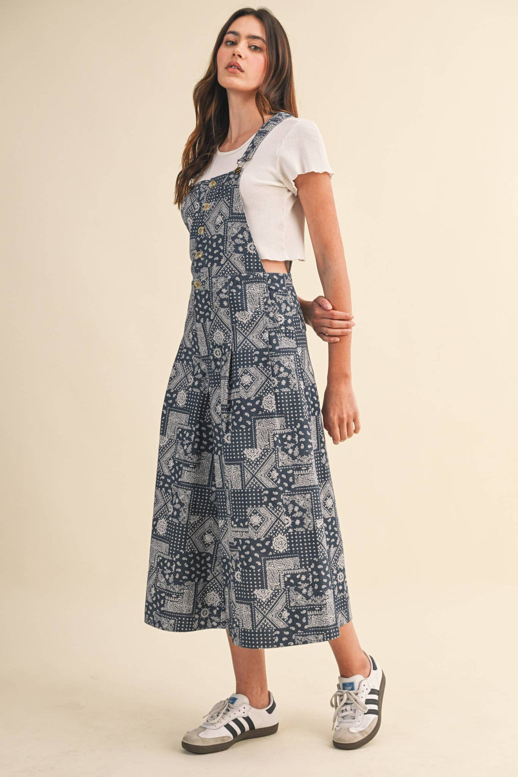 Blue & Navy Bandana Print Overalls