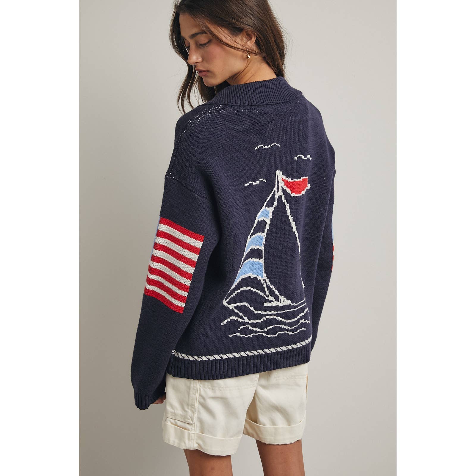 Navy Sailboat Sweater Cardigan