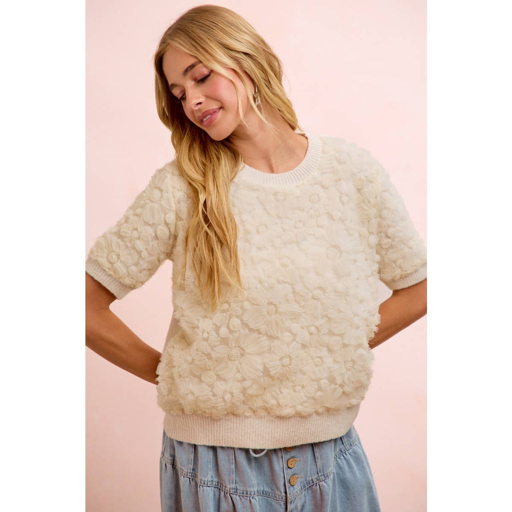 Ivory 3D Flower Lace Top