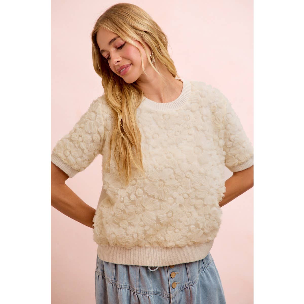 Ivory 3D Flower Lace Top