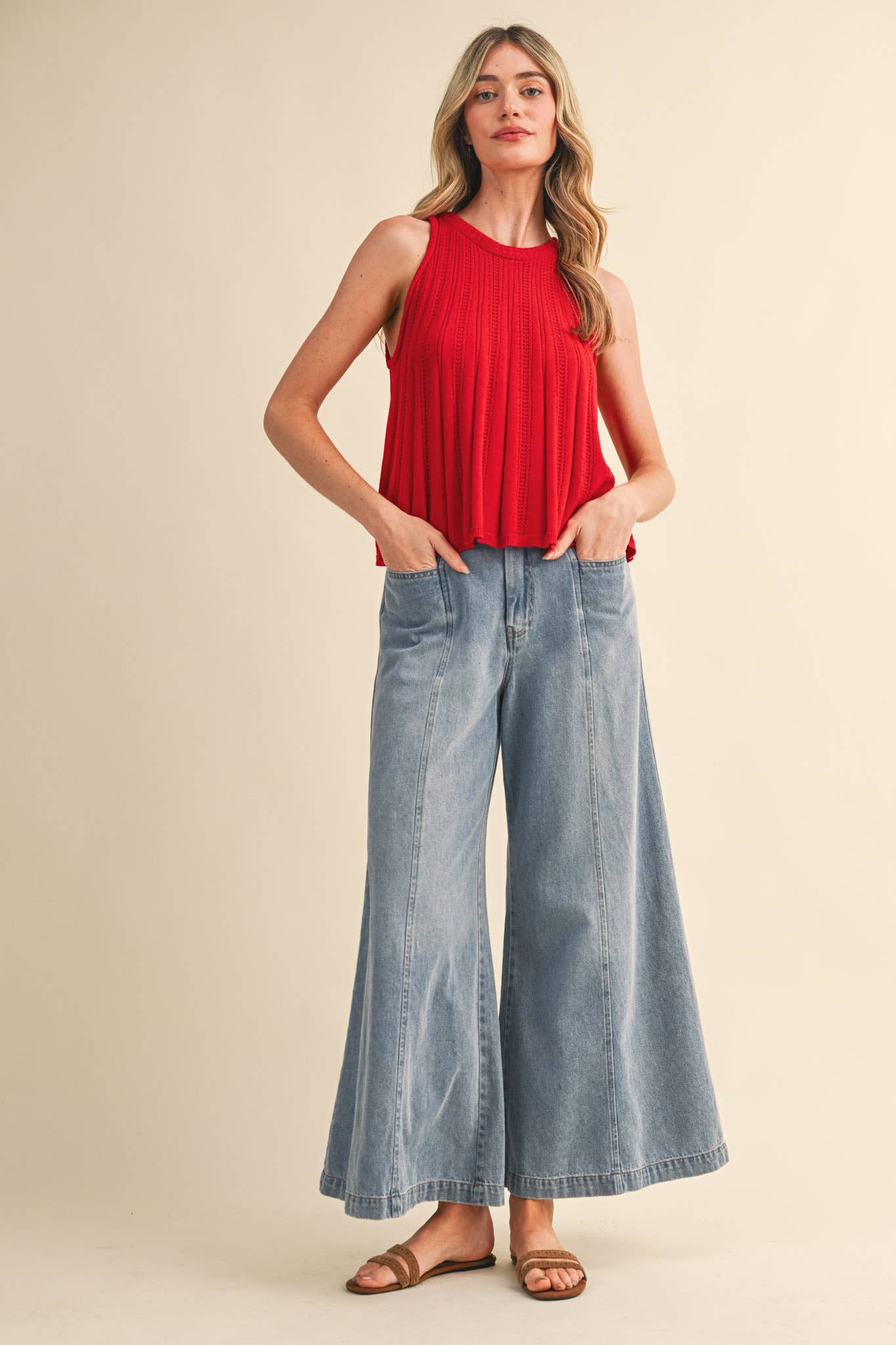 Poppy Red Sleeveless Knit Tank