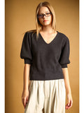 V-Neck Puff Sleeve Knit Top