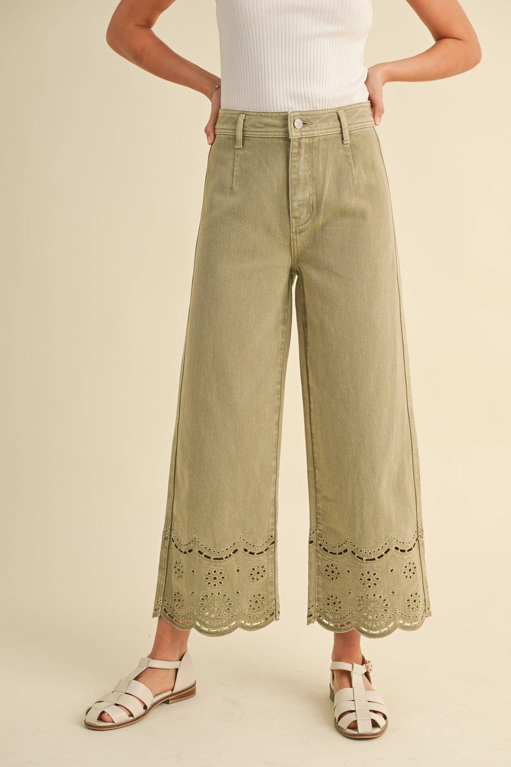 Washed Olive Embroidery Bottom Pants