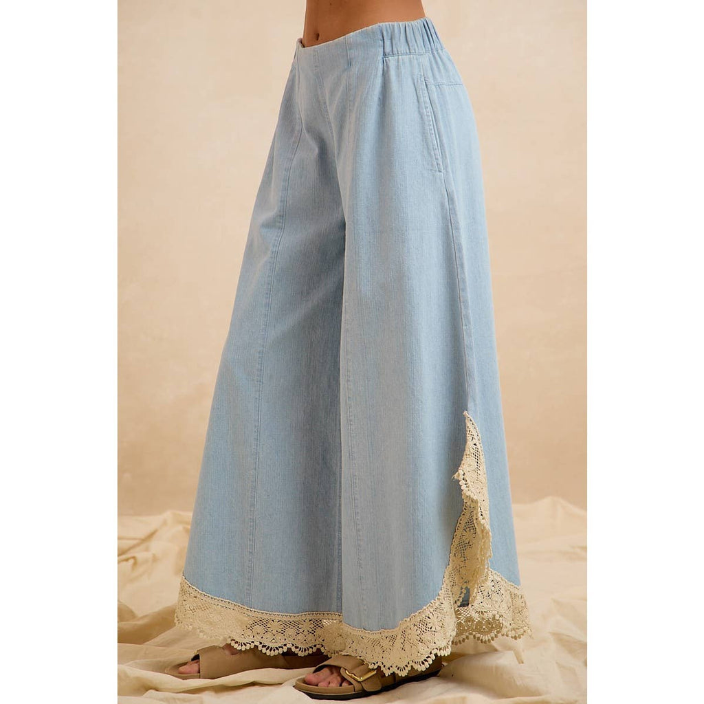 Denim Wide Leg Lace Tulip Hem Jeans